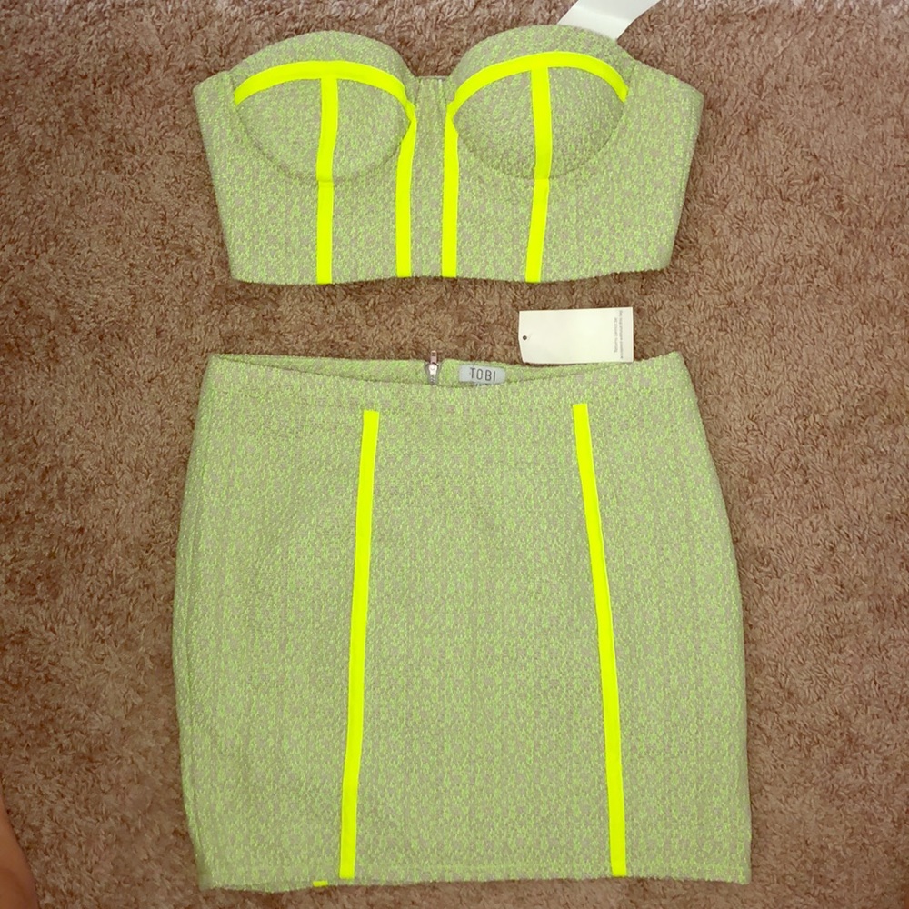 Neon matching crop top and skirt